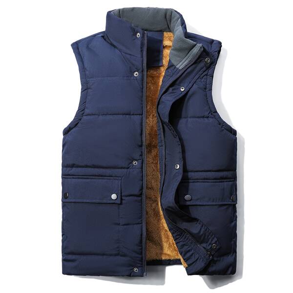 

Men Shearling Lined Zipper Up Puffer Gilet, Navy blue