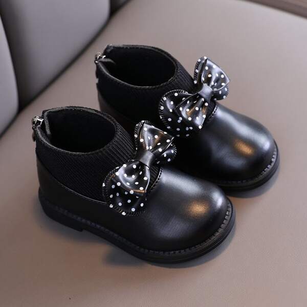 

Toddler Girls Bow Decor Zip Back Ankle Boots, Black