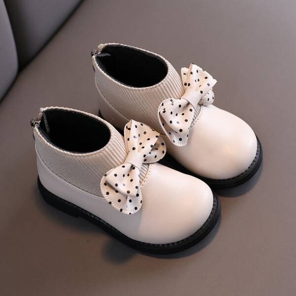 

Toddler Girls Bow Decor Zip Back Ankle Boots, Beige
