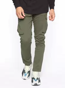 Manfinity Pantalones cargo con bolsillo con solapa - Verde militar - Ver 1
