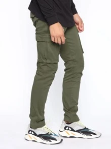 Manfinity Pantalones cargo con bolsillo con solapa - Verde militar - Ver 3