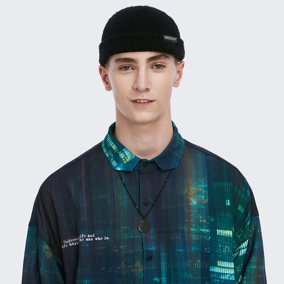 

Guys Button Front Building Print Shirt, Multicolor