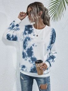 SHEIN LUNE 紮染圓領運動衫 - 藍白色 - 查看 1