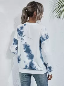 SHEIN LUNE 紮染圓領運動衫 - 藍白色 - 查看 2