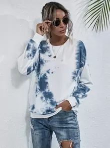 SHEIN LUNE 紮染圓領運動衫 - 藍白色 - 查看 3
