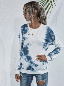 SHEIN LUNE 紮染圓領運動衫 - 藍白色 - 查看 6
