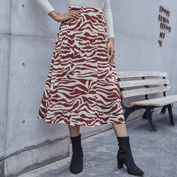 

Zebra Striped A-line Skirt, Red and white