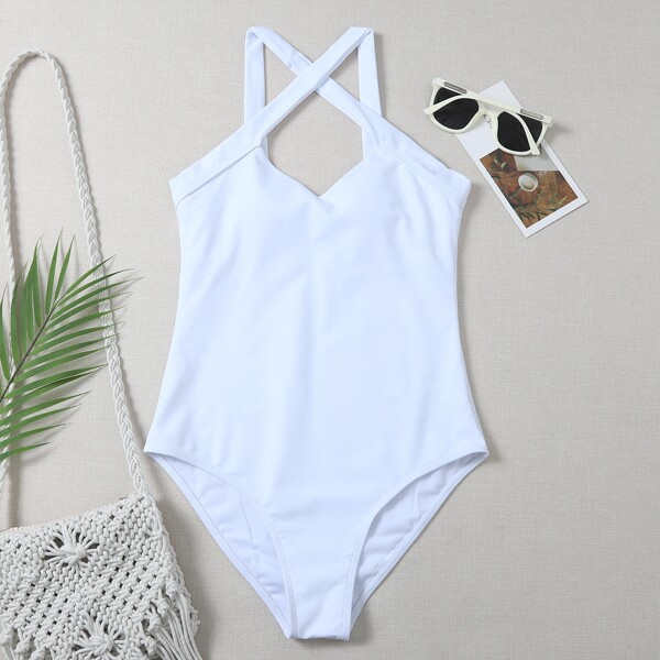 

Crisscross Front One Piece Swimsuit, White