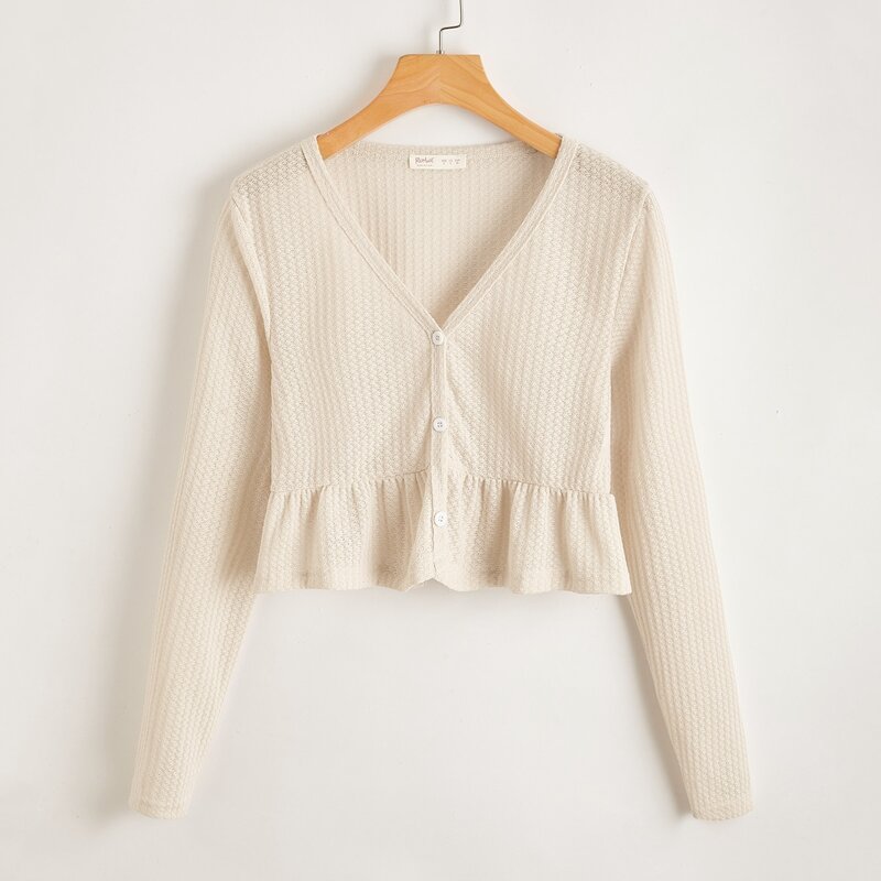

Solid Button Front Smock Cardigan, Beige