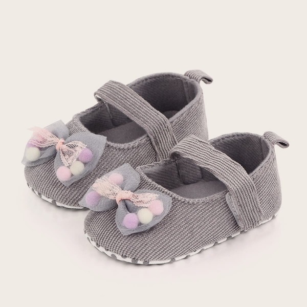 

Baby Girl Bow Decor Velcro Strap Flats, Grey