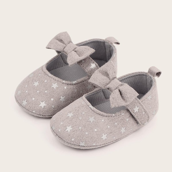 

Baby Girl Bow Decor Velcro Strap Flats, Grey