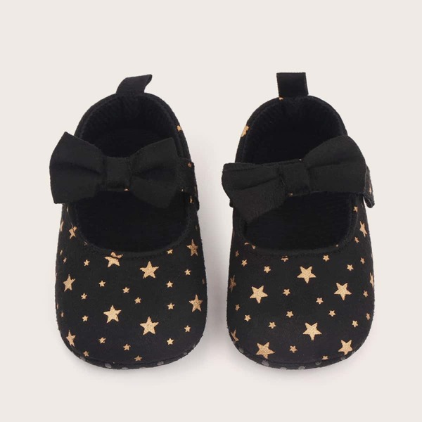 

Baby Girl Bow Decor Velcro Strap Flats, Black