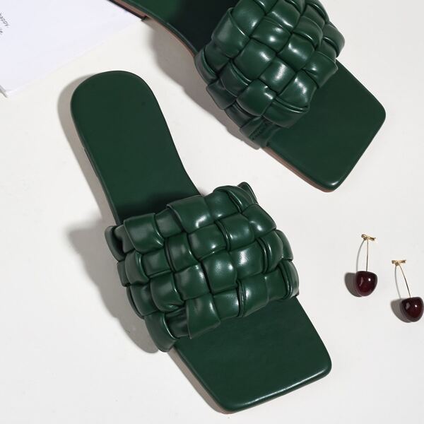 

Braided Open Toe Slide Sandals, Dark green