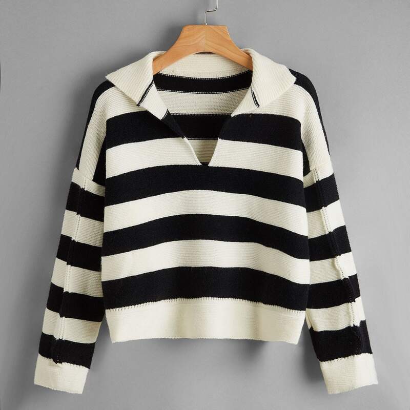 

Striped Pattern Sweater, Black and white