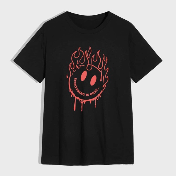 

Men Fire & Slogan Graphic Tee, Black