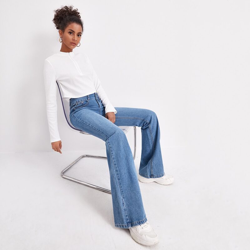 

High Waist Flare Leg Jeans, Light wash