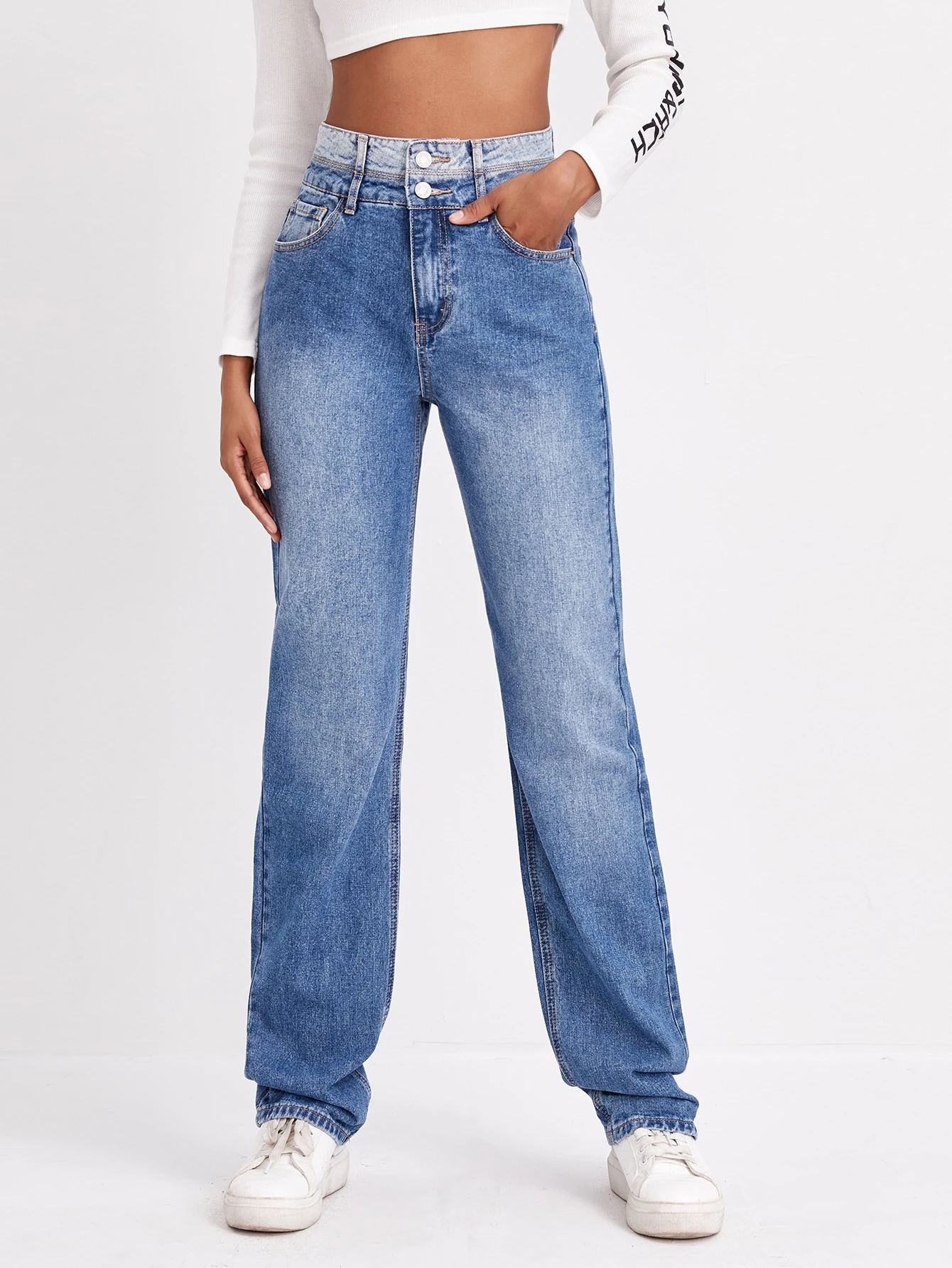 high waisted bleached jeans