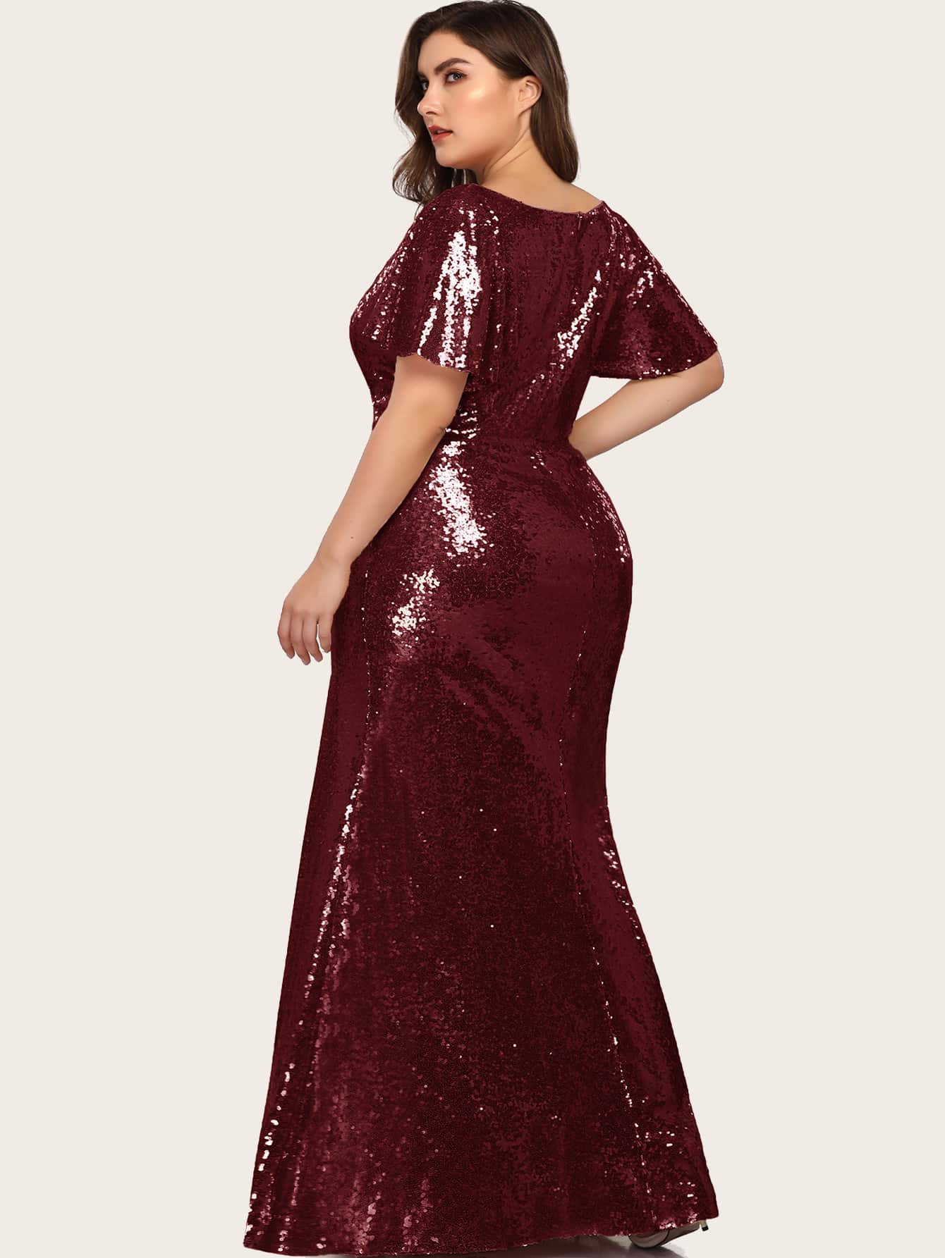 Our EVERPRETTY Plus Flutter Sleeve Sequin Mermaid Prom Dress is such a vibe  - ROMWE