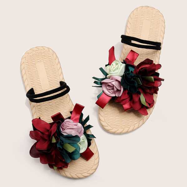 

Flower Decor Two Wear Way Slippers, Black