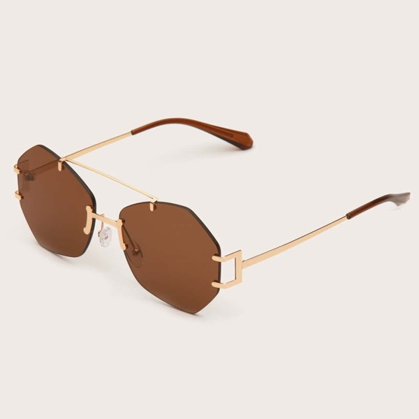 

Men Top Bar Rimless Sunglasses, Brown