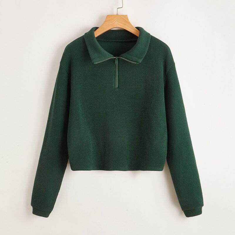 

Solid Half Zip Sweater, Dark green