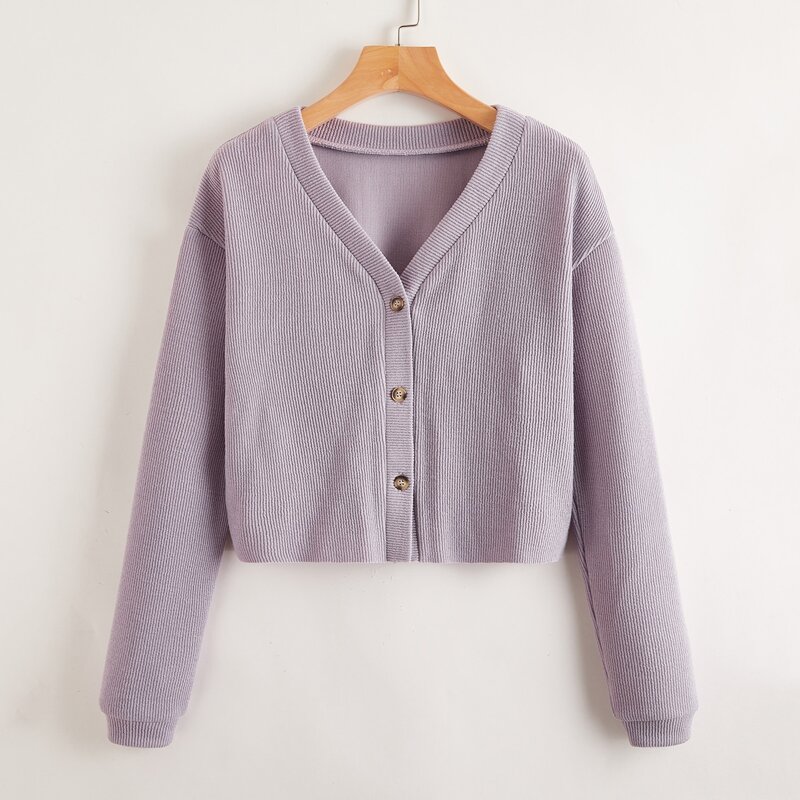 

Button Up Rib Cardigan, Mauve purple