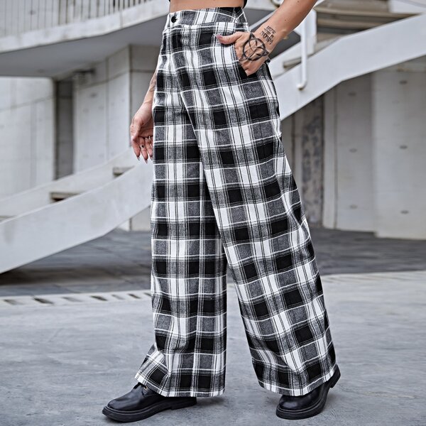 

Wide Leg Plaid Pants, Black and white
