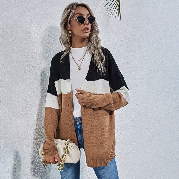 

Drop Shoulder Cut And Sew Cardigan, Multicolor