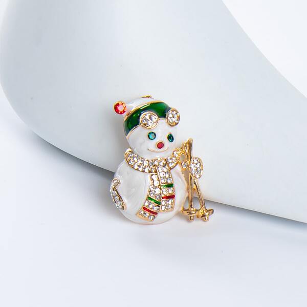 

Rhinestone Decor Christmas Snowman Design Brooch, White