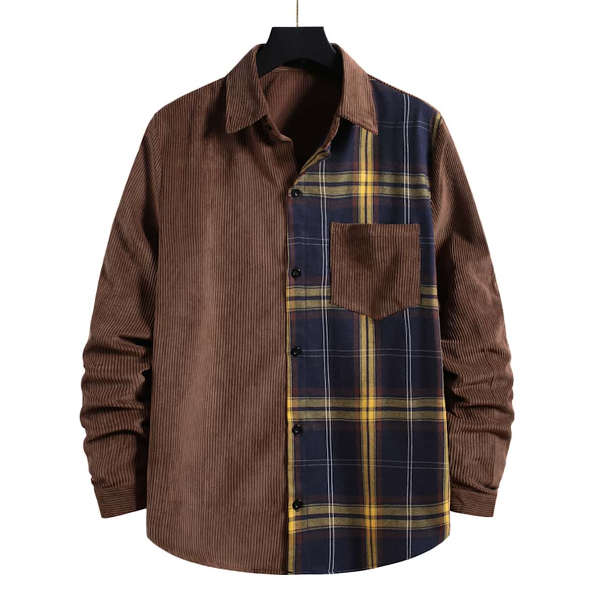 

Guys Plaid Spliced Corduroy Overshirt, Multicolor