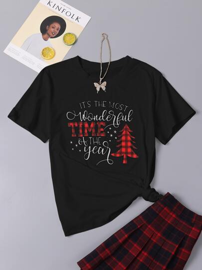 Plus Christmas & Slogan Graphic Tee
