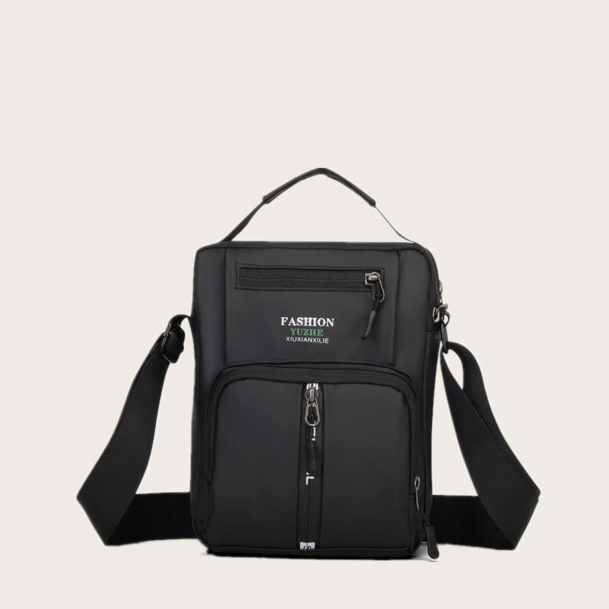 

Guys Letter Graphic Zip Front Crossbody Bag, Black