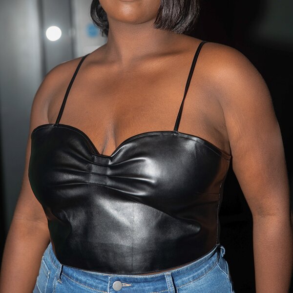 

Plus PU Leather Ruched Cami Top, Black