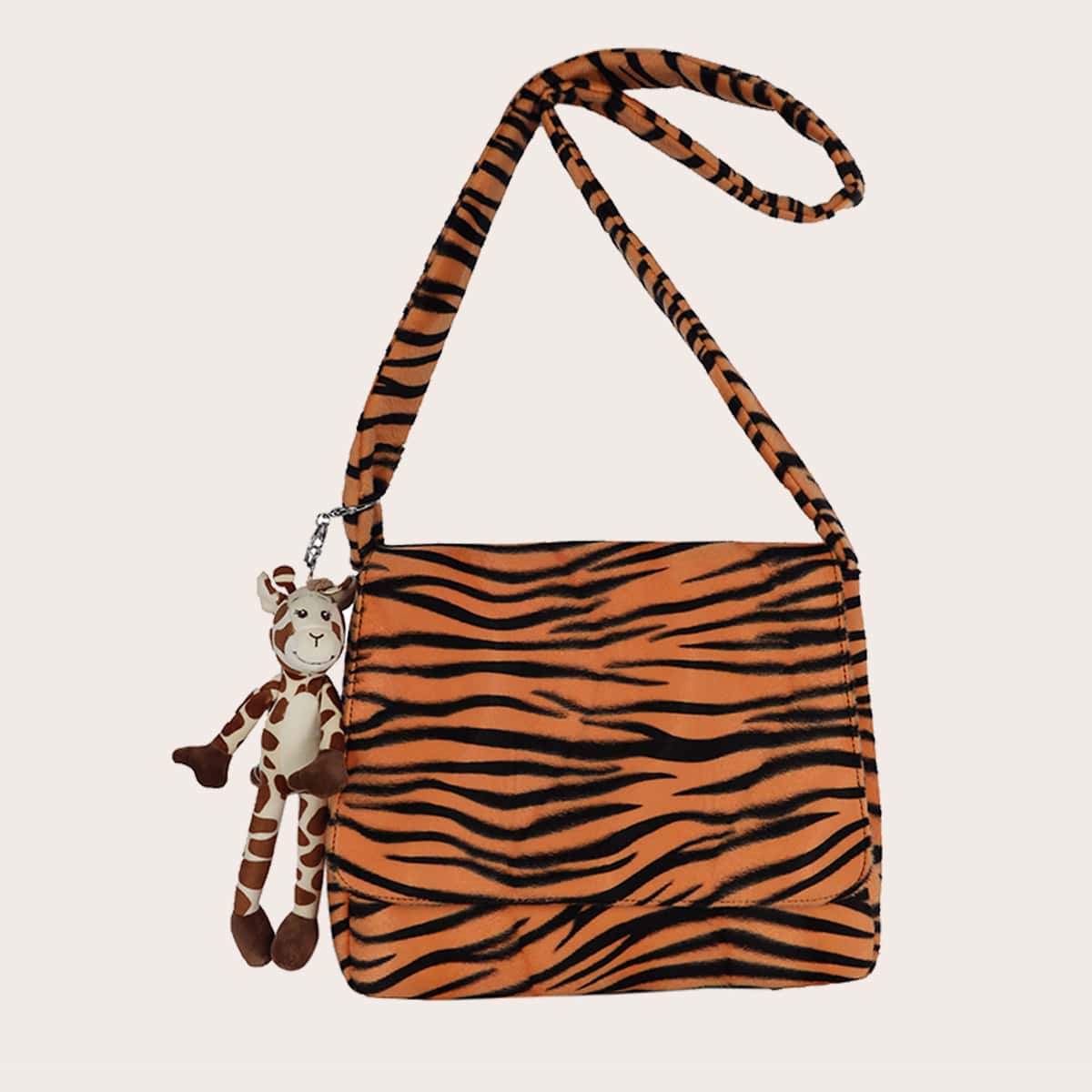 

Cartoon Charm Tiger Pattern Crossbody Bag, Brown