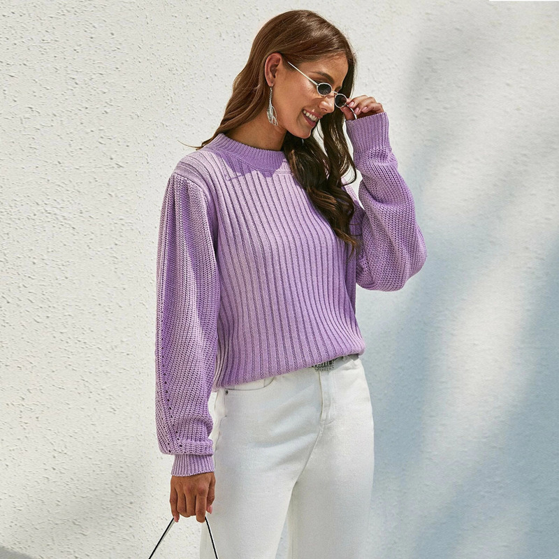 

Leg-of-mutton Sleeve Solid Sweater, Lilac purple