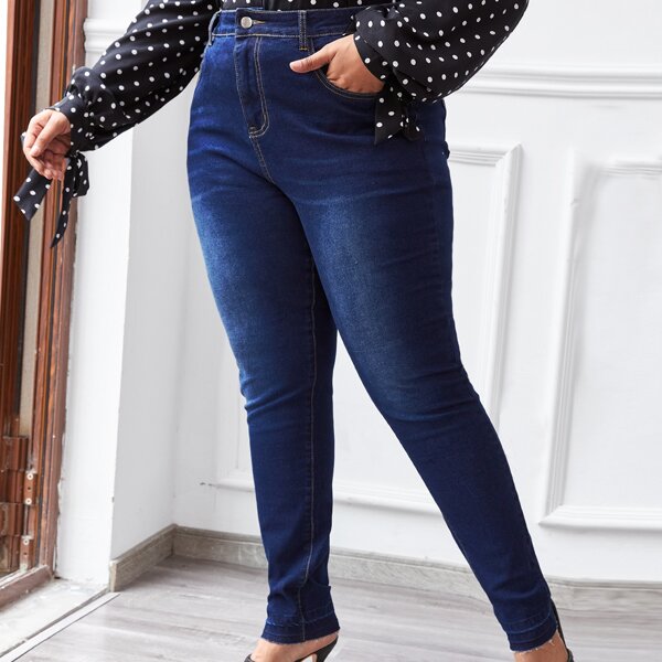 

Plus High Waist Skinny Jeans, Dark wash