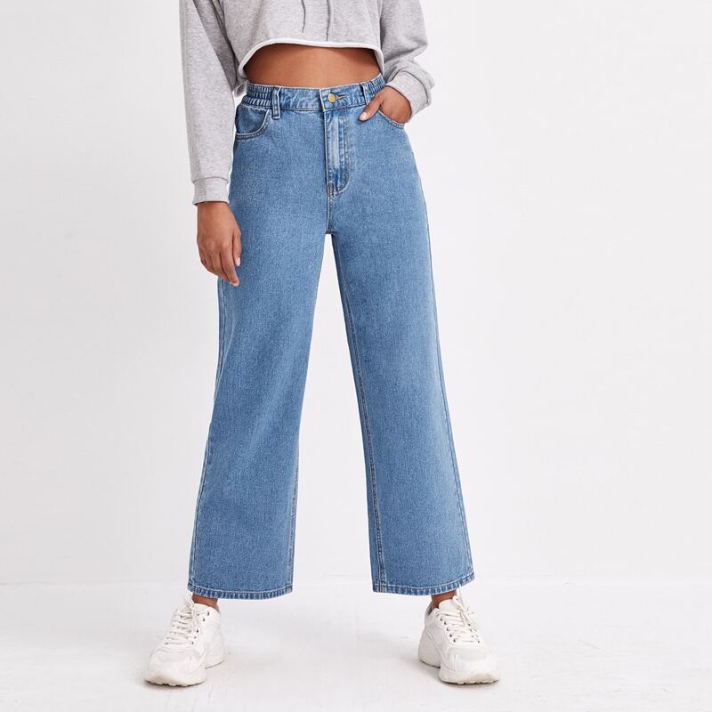 

High Waist Wide Leg Jeans, Baby blue