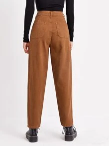 Quần jean Nút màu trơn Giải trí - màu nâu - Xem 2