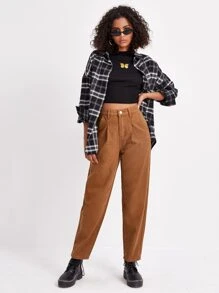 Quần jean Nút màu trơn Giải trí - màu nâu - Xem 4