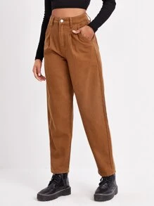 Quần jean Nút màu trơn Giải trí - màu nâu - Xem 5