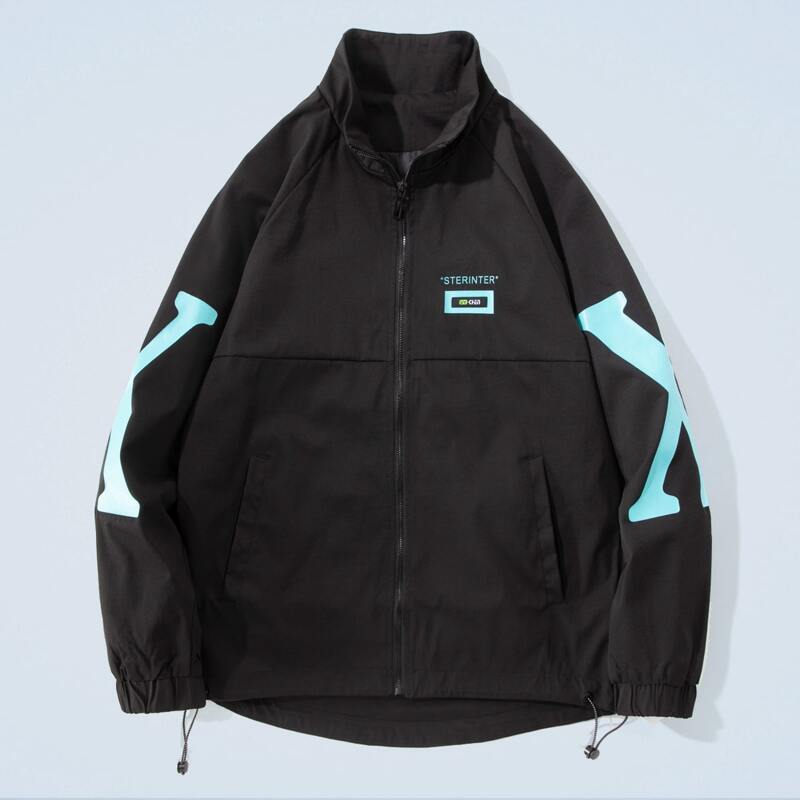

Guys Letter Graphic Drawstring Hem Jacket, Black