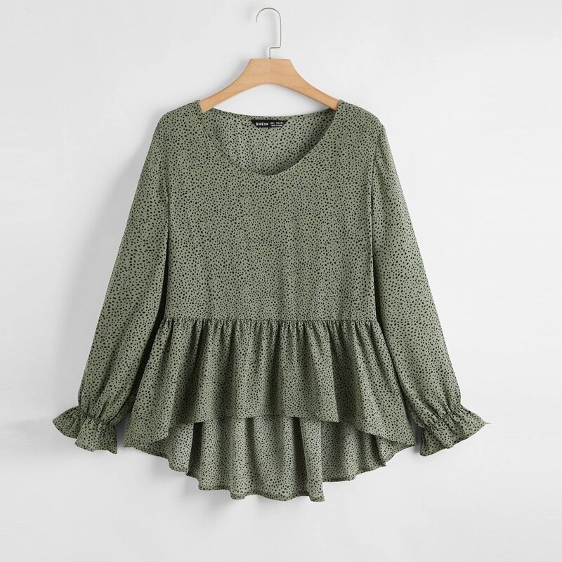 

Dalmatian Print High Low Peplum Blouse, Army green