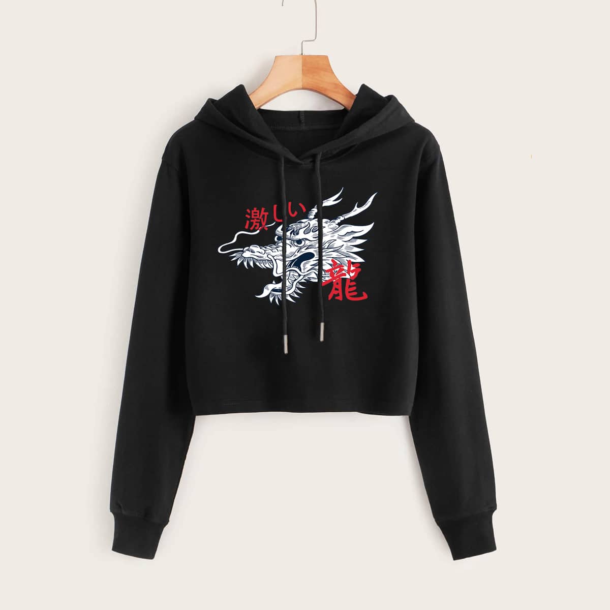 

Dragon Graphic Drawstring Hoodie, Black