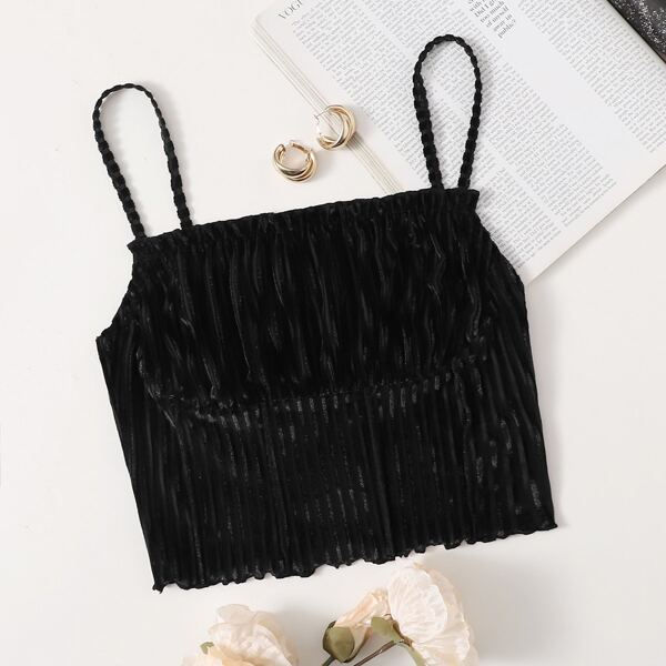 

Ruched Busted Velvet Cami Top, Black