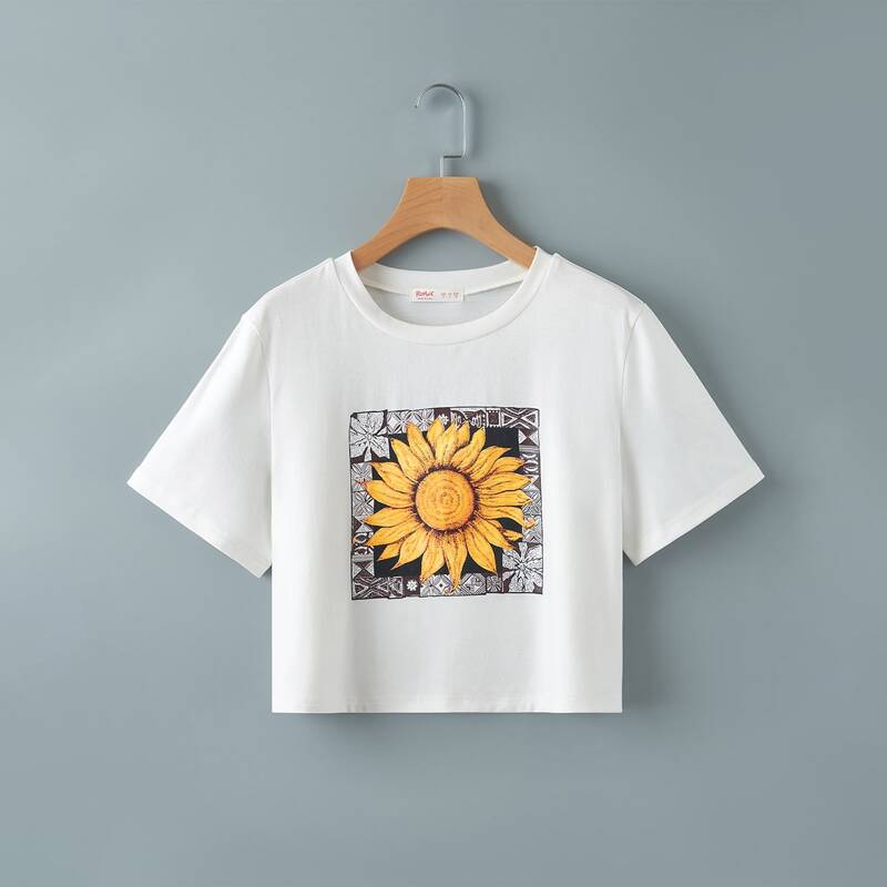 

Sunflower Pattern Crop Top, White