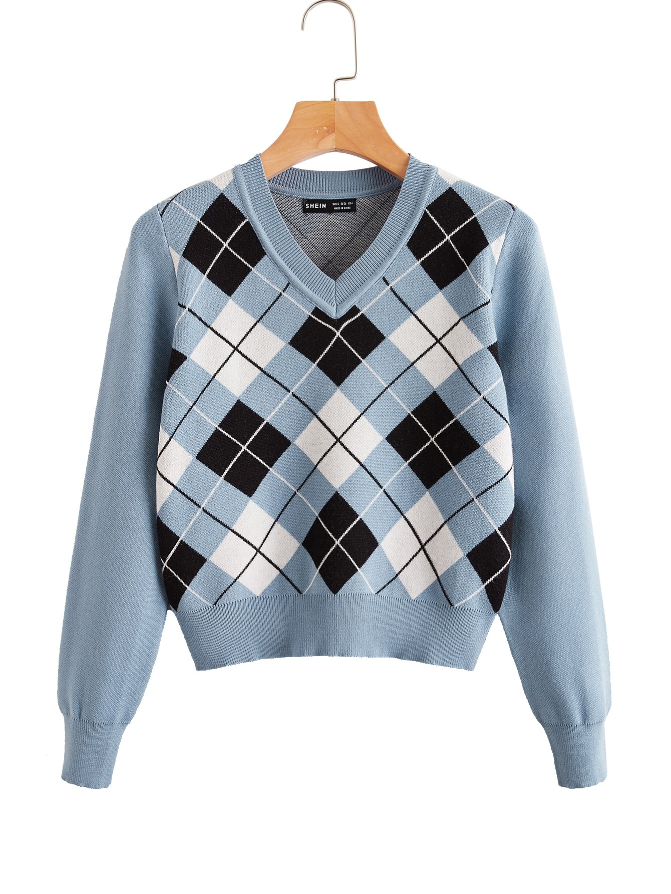 V Neck Argyle Pattern Sweater thumbnail