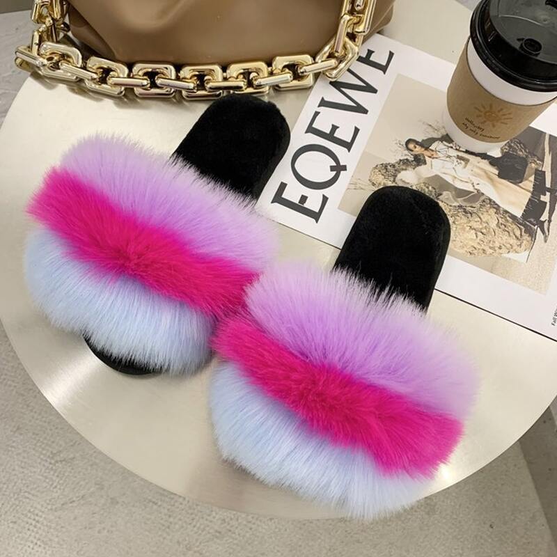 

Stripe Fluffy Slippers, Multicolor