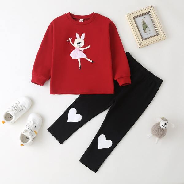 

Toddler Girl Cartoon Graphic Sweatshirt & Heart Print Leggings, Multicolor