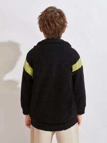 SHEIN Boys Letter Embroidery Colourblock Teddy Coat - Black - View 2