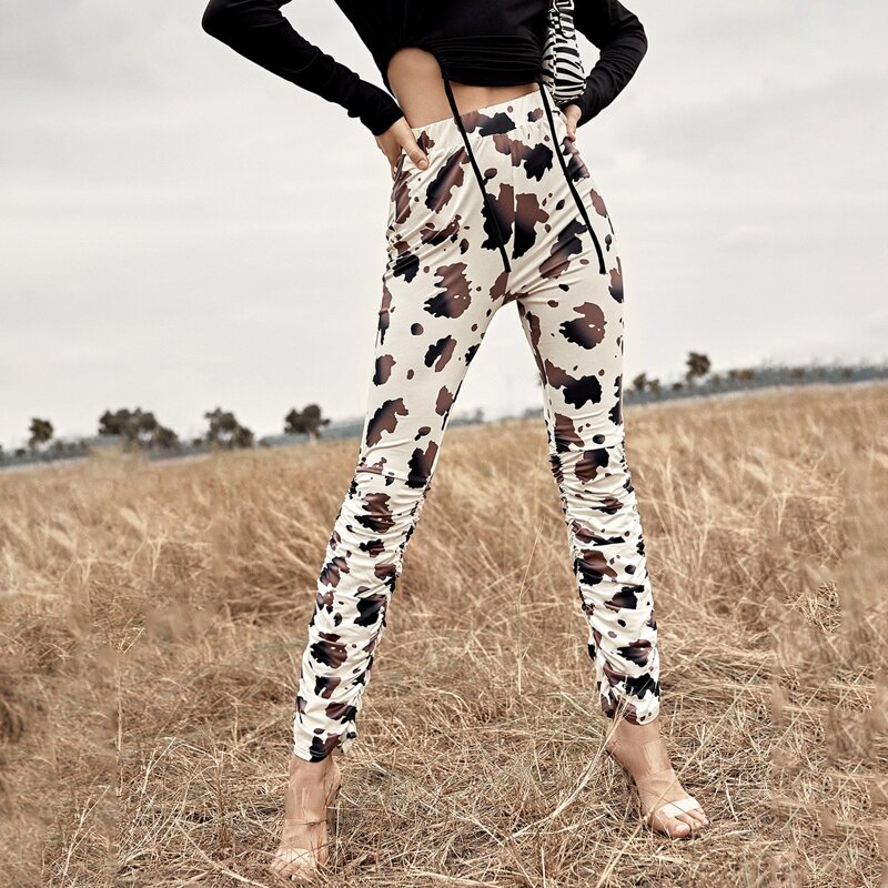 

Allover Print Ruched Side Skinny Pants, Multicolor